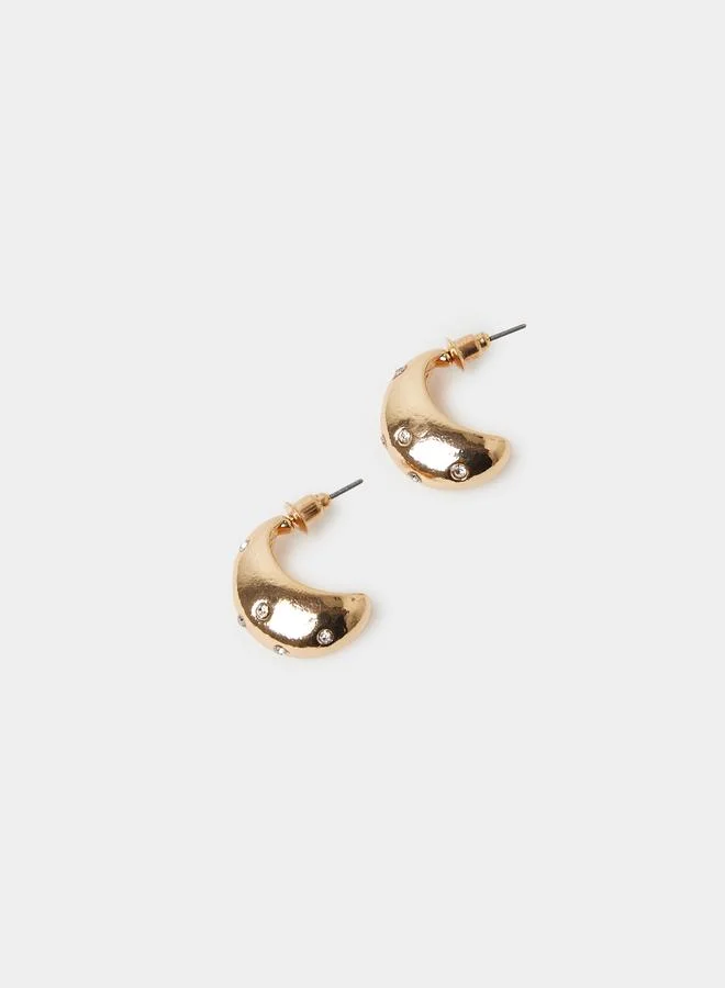 Styli  Gold Tone Crescent Stud Earrings with Rhinestone Embellishments for Women | Best Price UAE