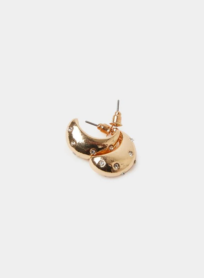Styli  Gold Tone Crescent Stud Earrings with Rhinestone Embellishments for Women | Best Price UAE