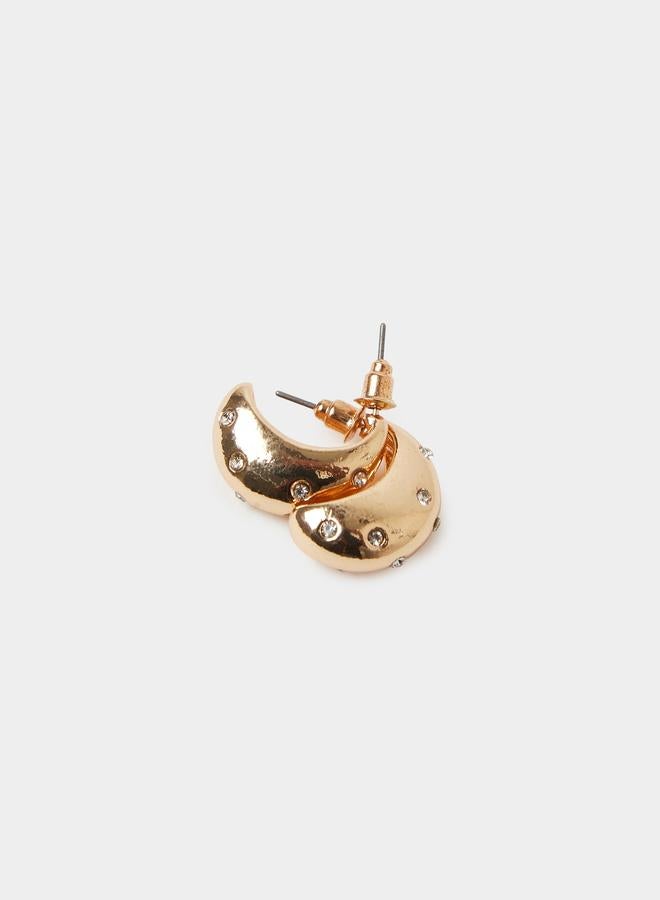Styli Gold Tone Crescent Stud Earrings with Rhinestone Embellishments - Image 4