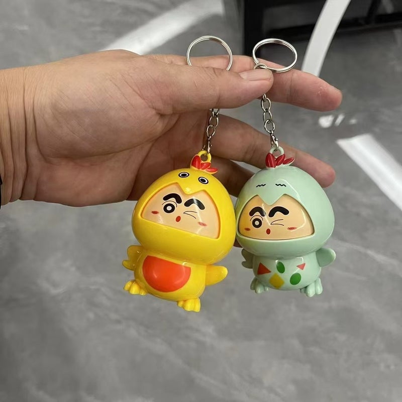 Labubu Flip Face Doll Cartoon Keychain Stress Relief Blue-chick face changing xiaoxin [3 expression] bag