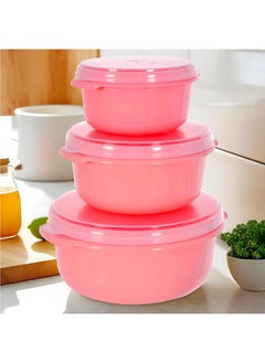 Kuber Industries Heart Home Food Grade, Microwave & Freezer Safe Plastic Bowls, Food Storage Container Set With Lid, Set of 3 (3200ml, 1800ml, 1000ml) (Pink)-46HH0320  - Image 2