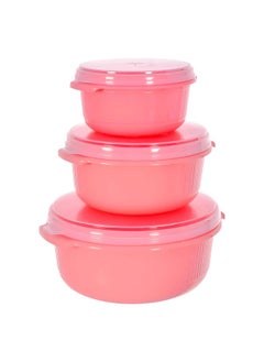 Kuber Industries Heart Home Food Grade, Microwave & Freezer Safe Plastic Bowls, Food Storage Container Set With Lid, Set of 3 (3200ml, 1800ml, 1000ml) (Pink)-46HH0320  - Image 1