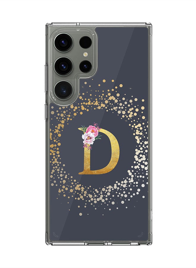 Stylizedd Classic Clear Case for Samsung Galaxy S25 Ultra , Hybrid Soft Transparent Cover Custom Monogram Initial Letter Floral Pattern Alphabet - D (Grey) - Image 1
