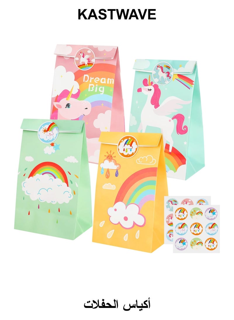 KASTWAVE Party Bags, 12 Pack Unicorn Paper Party Bags for Kids Party, Unicorn Goodie Candy Treat Paper Bags for Girls, Gift Bags with Stickers for Unicorn Theme Birthday Baby Shower Party Supplies - Image 1