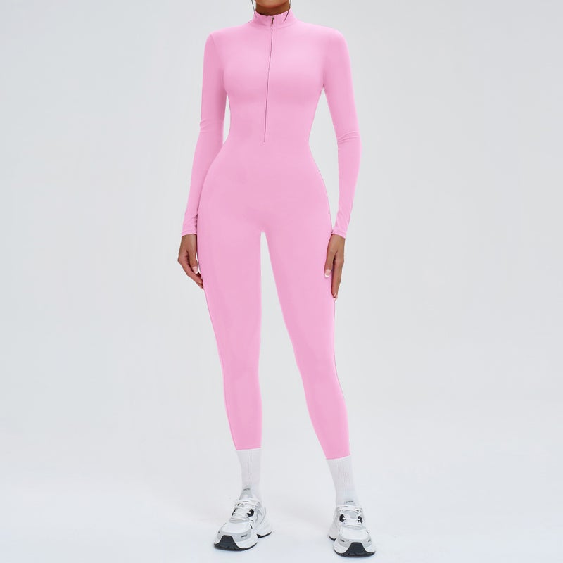 Zechuang European and American Zipper Nude-Feel Long Sleeve Yoga Jumpsuit High-Strength Fitness Sport Bodysuit 8306