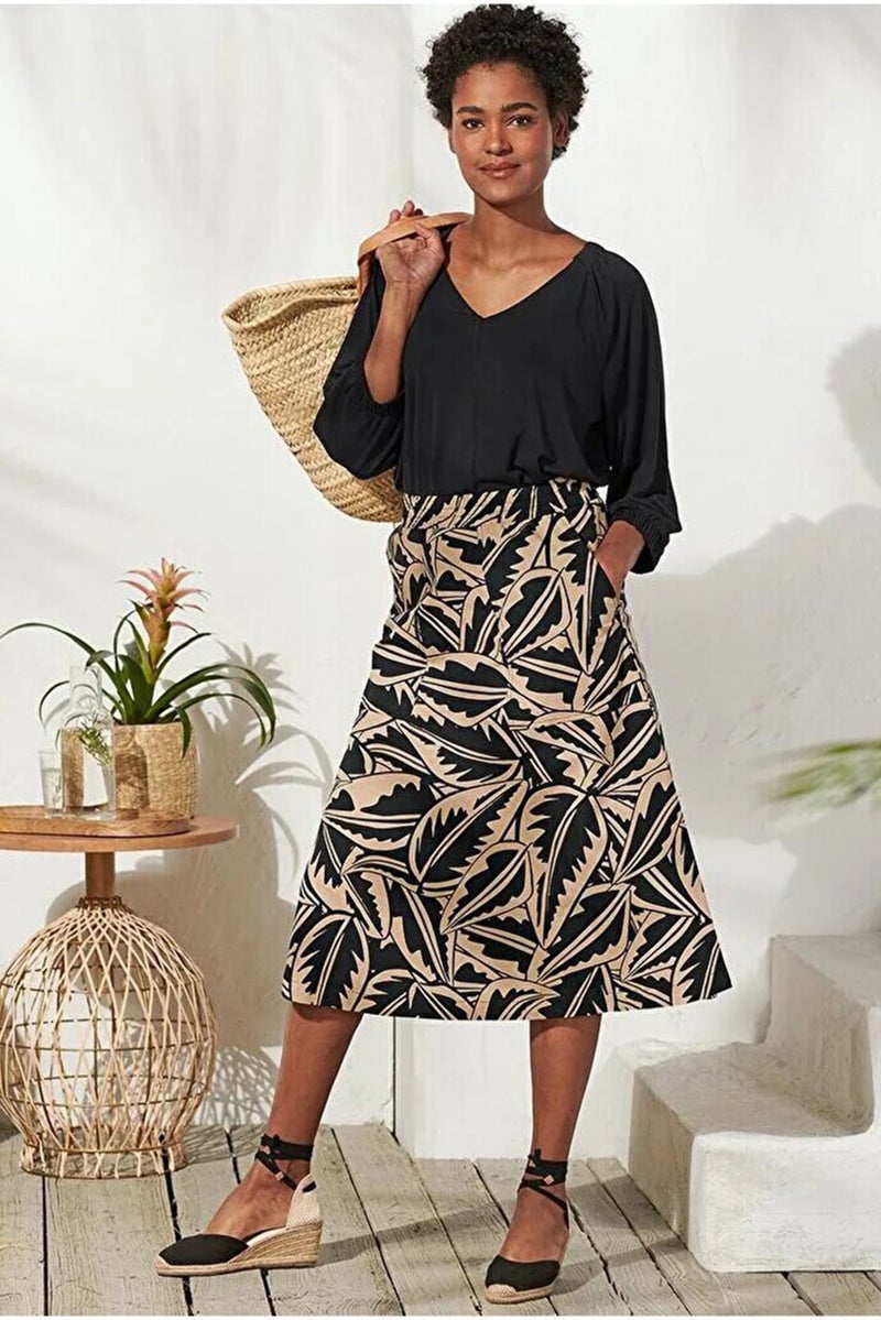 Tchibo Women Abstract Midi Skirt, Black - Image 1