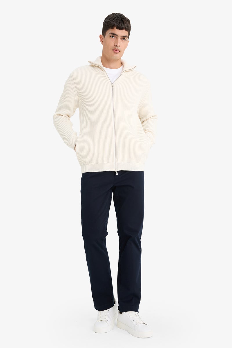 DeFacto Beige Man Standard Fit Stand Collar Zippered Knit Cardigan Casual - Image 2