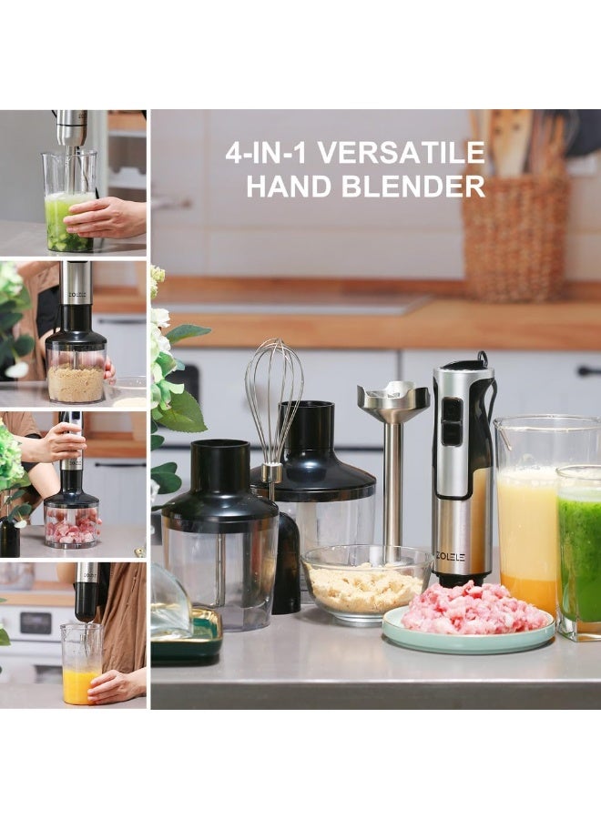 ZOLELE 4 in 1 Immersion Electric Hand Blender Powerful 4-in-1 Kitchen Appliance for Blending, Chopping, Whisking, and Pureeing with Low Noise 800W Motor, 20 Speeds, 4-in-1 Attachments - Image 2