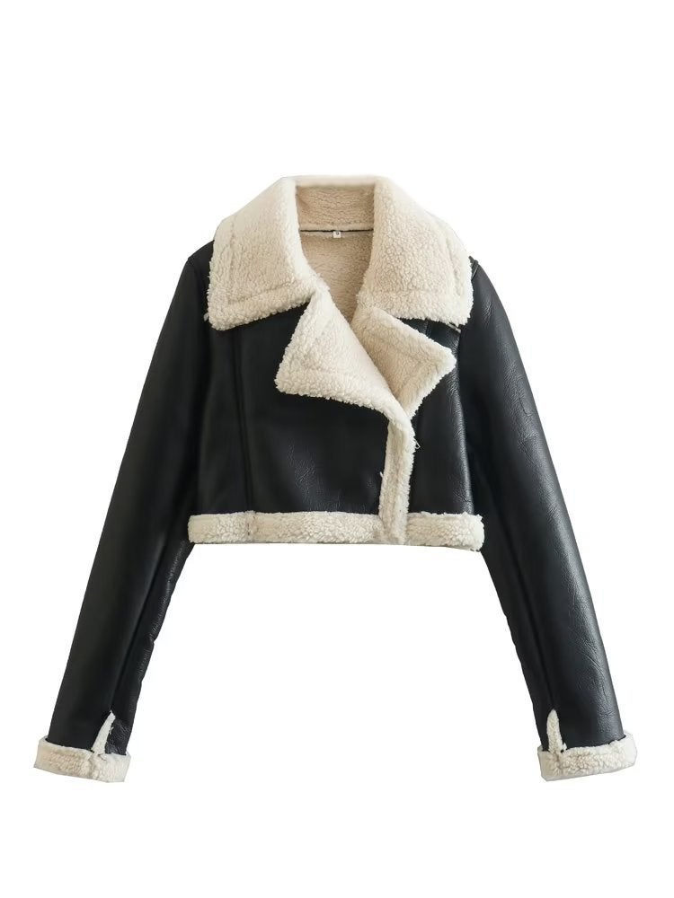 Casual Faux Fur Zip-Up Jacket Women Coffee color  - Image 3