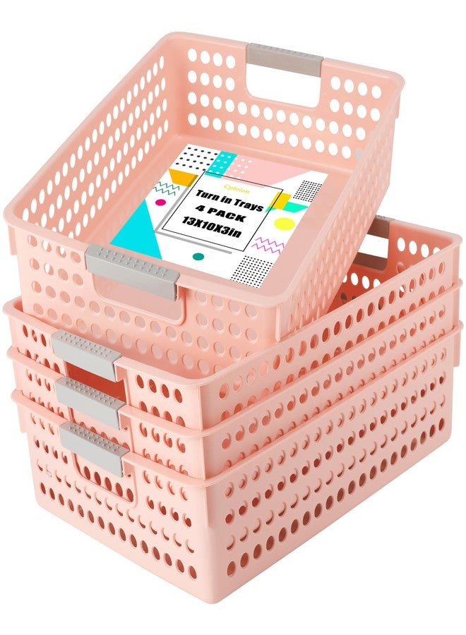 Cptoion Turn in Trays Classroom,4 Pack Paper Trays for Classroom,Plastic Storage Baskets with Handles,Colorful Classroom Organization and Storage Paper Tray Holds for Drawers, Office, Home (Pink) - Image 1