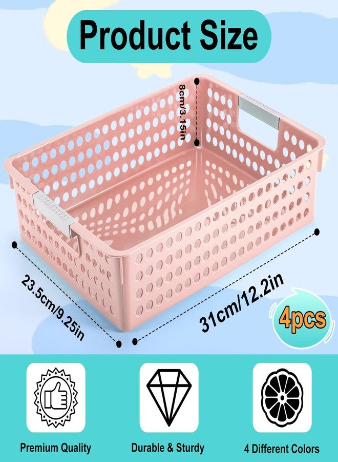 Cptoion Turn in Trays Classroom,4 Pack Paper Trays for Classroom,Plastic Storage Baskets with Handles,Colorful Classroom Organization and Storage Paper Tray Holds for Drawers, Office, Home (Pink) - Image 2