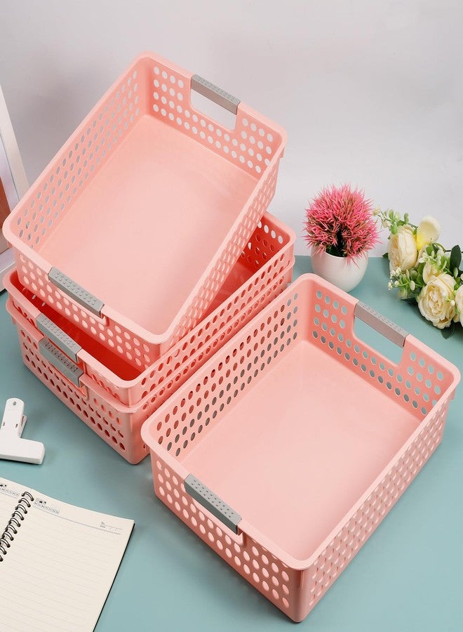 Cptoion Turn in Trays Classroom,4 Pack Paper Trays for Classroom,Plastic Storage Baskets with Handles,Colorful Classroom Organization and Storage Paper Tray Holds for Drawers, Office, Home (Pink) - Image 5