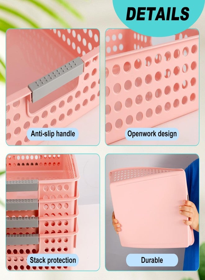 Cptoion Turn in Trays Classroom,4 Pack Paper Trays for Classroom,Plastic Storage Baskets with Handles,Colorful Classroom Organization and Storage Paper Tray Holds for Drawers, Office, Home (Pink) - Image 3