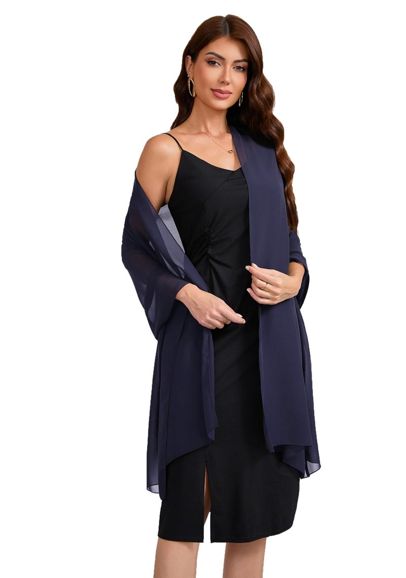 Baoqiya Women's Shawls and Wraps for Evening Dress Chiffon Shawl Soft Elegant Silky Pashmina Wedding Bridal Scarf(Navy, 79"×29") - Image 5