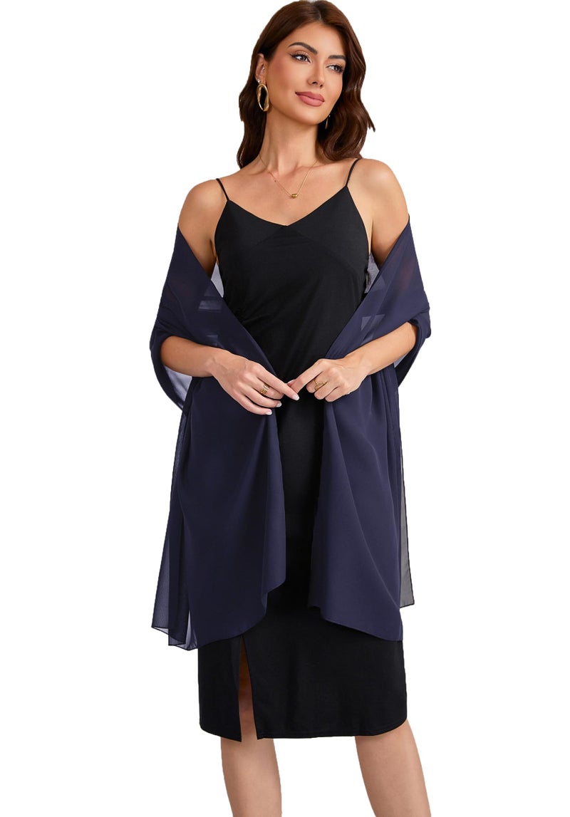 Baoqiya Women's Shawls and Wraps for Evening Dress Chiffon Shawl Soft Elegant Silky Pashmina Wedding Bridal Scarf(Navy, 79"×29") - Image 3