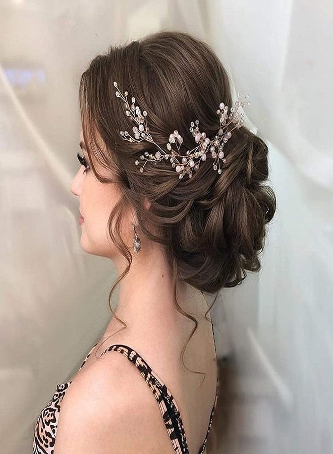 ROSEFINCH Bridal Hair Vines Crystal Wedding Headpiece, 45 CM Handmade Crystal Pearl Evening Party Headpiece Head Band Bride Wedding Hair Accessories for Bridesmaid and Flower Girl - gold. - Image 3