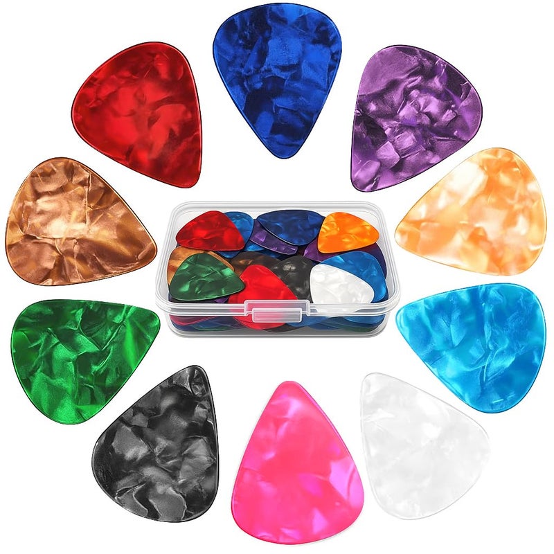 NEWJMM 60Pack Guitar Picks With Organizer Box: Variety Colorful Guitar Pick - Thin, Medium & Heavy 3 Different Thickness for Acoustic Guitar, Metallica Guitar, Electric Guitar, Ukulele Bass - Image 1