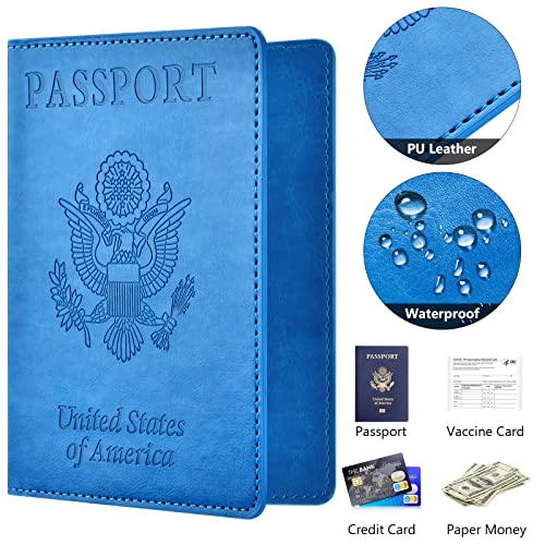 Eoehro Unisex-Adult Passport and Vaccine Card Holder Combo, Sky Blue, Faux Leather, RFID Protected - Image 4