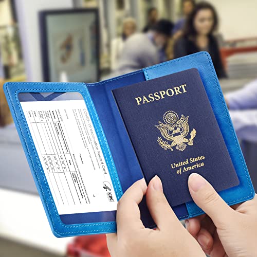 Eoehro Unisex-Adult Passport and Vaccine Card Holder Combo, Sky Blue, Faux Leather, RFID Protected - Image 2
