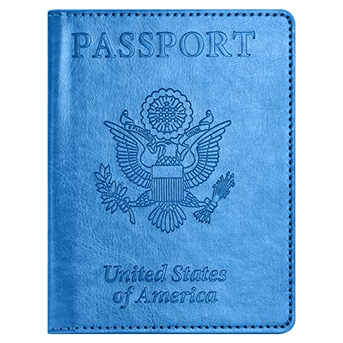 Eoehro Unisex-Adult Passport and Vaccine Card Holder Combo, Sky Blue, Faux Leather, RFID Protected - Image 1