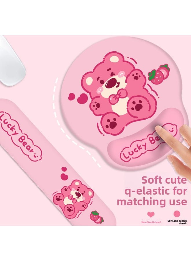 Generic - Strawberry Bear Mouse Pad Wrist Protection Women's Ins Style Small Size Office Laptop Table Pad Keyboard Hand Support-Color:Keyboard Hand Rest (strawberry Bear) - Image 1