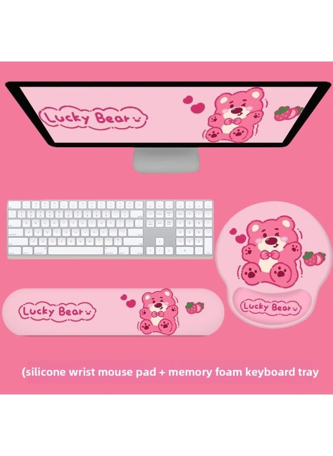 Generic - Strawberry Bear Mouse Pad Wrist Protection Women's Ins Style Small Size Office Laptop Table Pad Keyboard Hand Support-Color:Keyboard Hand Rest (strawberry Bear) - Image 1