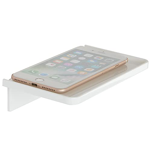 MATIMASU Stick-on Wall Shelf - Small Wall Mounted Clear Acrylic Wonder Shelf Phone Holder Shelves Wipes Rack for Bathroom,Kitchen,Toilet,Office - White - Image 1