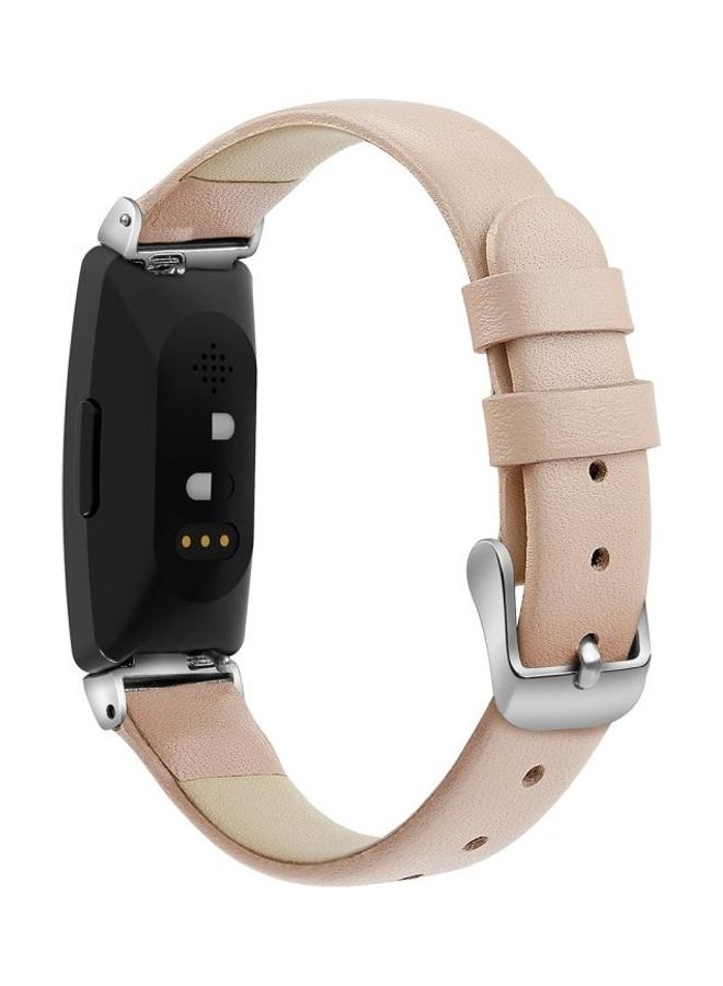 NIBEMINENT Leather Replacement Wrist Strap Watchband with Metal Connector For Fitbit Inspire / HR Pink - Image 4