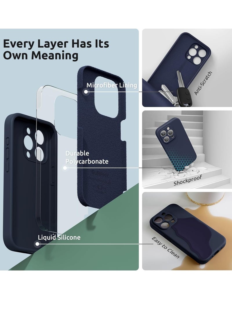 ELTRAZONE Design for iPhone 15 Pro Max Case [2 x Screen Protectors & 1 x Lanyard], Liquid Silicone Protection for Each Lens Shockproof Cover for iPhone 15 Pro Max 6.7 inch 2023, Midnight Blue - Image 4
