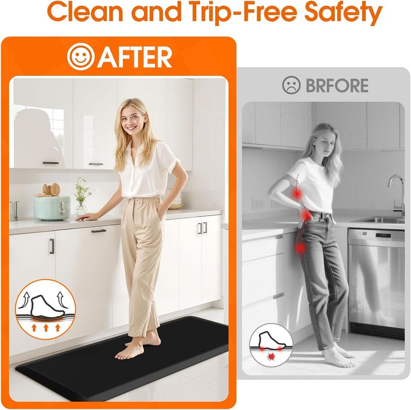 TranquilRelax Kitchen Mat, 17.3''x39'', Black | Thick Floor Comfort Anti-Fatigue Mat, Non-Slip, Water Resistant, Stain Resistant, Easy Clean, for Kitchen, Sink, Office,Home - Image 5