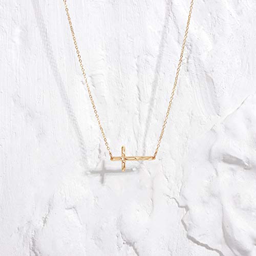 Fettero Sideways Cross Necklace Choker Gold Faith Hammered Pendant 14K Gold Plated Dainty Chain Minimalist Simple Tiny God Lords Prayer Religious Jewelry Gift - Image 4