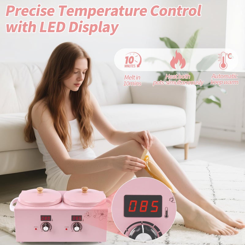 Yofuly Double Wax Warmer Machine, Yofuly Professional Digital Waxing Kit for Women Hair Removal, Electric Hard Wax Pot Heater with Sticks and Collars for Home Spa Beauty Salon Esthetician Use - Image 2