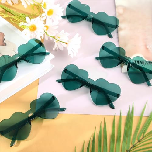 Maxdot 5 Pcs Summer Heart Shaped Sunglasses Rimless Heart Glasses Women for Cosplay Party(Green) - Image 3