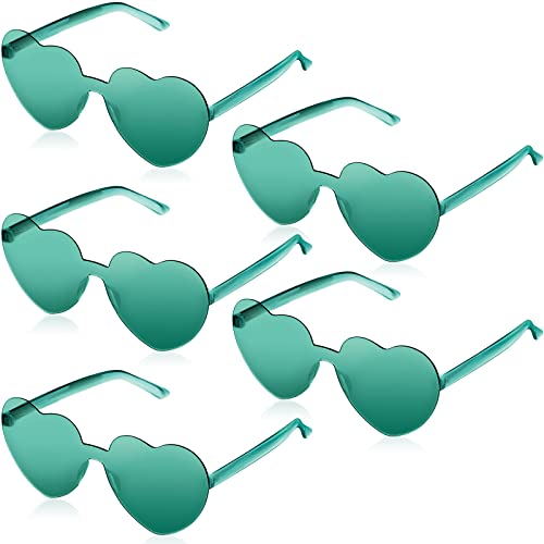 Maxdot 5 Pcs Summer Heart Shaped Sunglasses Rimless Heart Glasses Women for Cosplay Party(Green) - Image 1