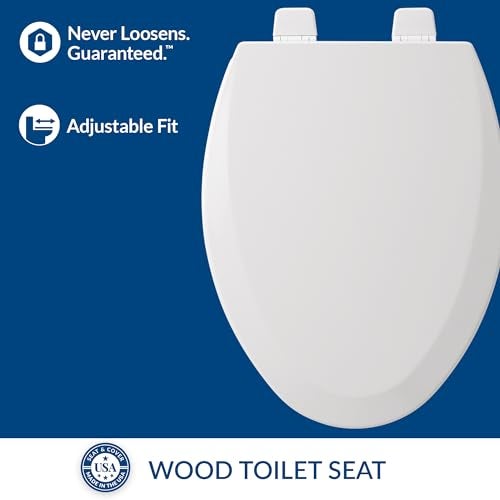 Bemis 1500TTT Durable Wood Toilet Seat, Secure Hinges Stay Tight, Made in USA, Elongated, White - Image 2