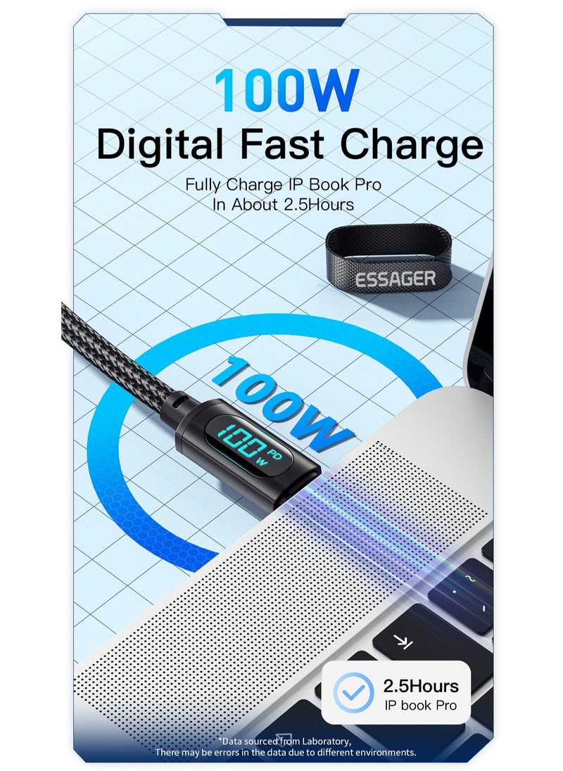 ESSAGER - Ultra-Durable High Speed Charging 100W 7A And Syncing Data Display screen USB to USB-C Cable - Image 1