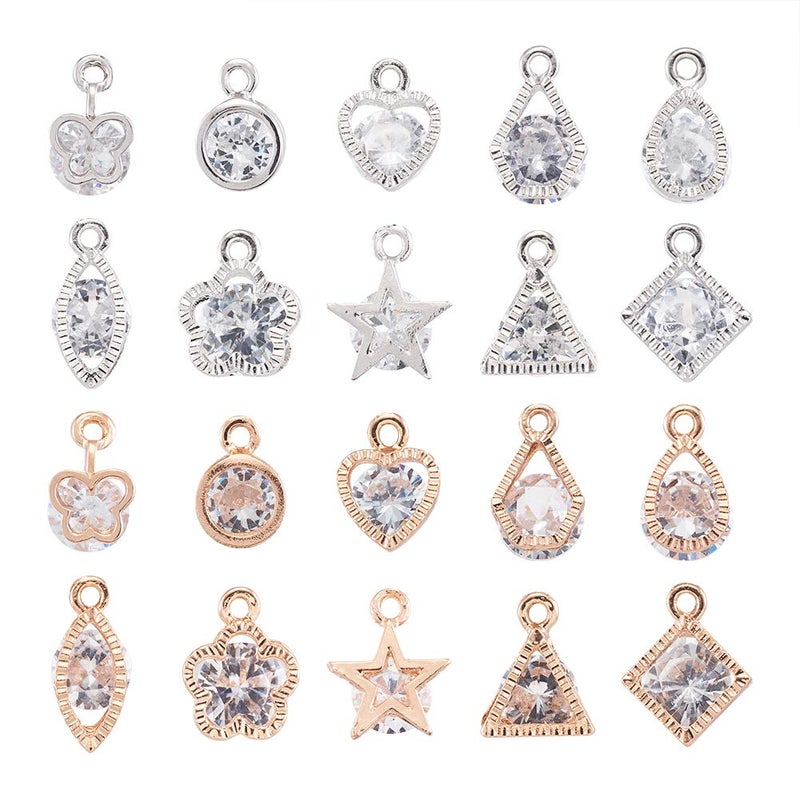 BB Beadthoven Beadthoven 1 Box 80Pcs 10 Styles Cubic Zirconia Alloy Rhinestone Charms Pendants for Necklace Bracelet Earring Jewelry Making Light Gold & Platinum - Image 2