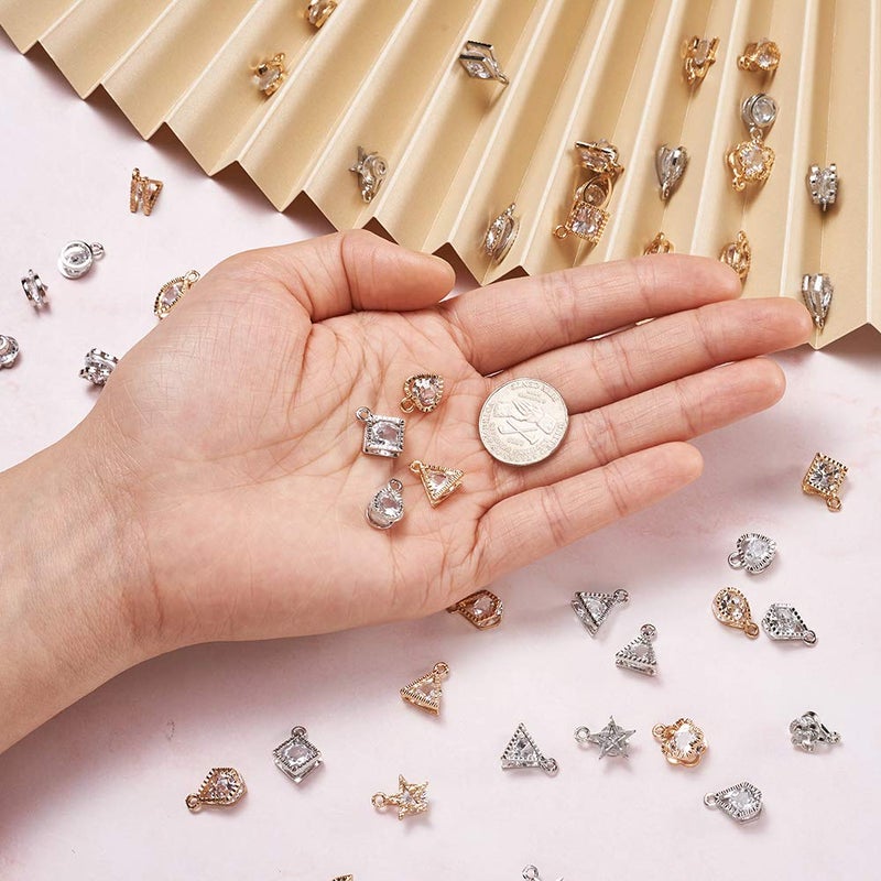 BB Beadthoven Beadthoven 1 Box 80Pcs 10 Styles Cubic Zirconia Alloy Rhinestone Charms Pendants for Necklace Bracelet Earring Jewelry Making Light Gold & Platinum - Image 4