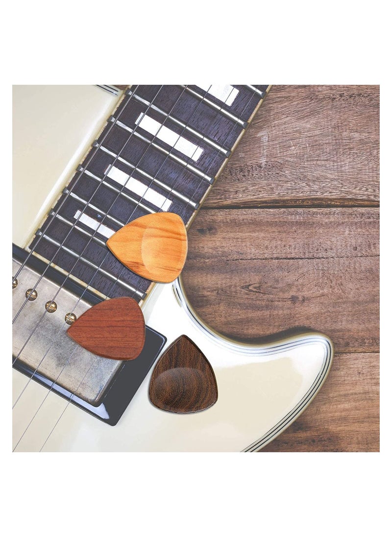 null - 10 Pieces Guitar Picks Exotic Wood Guitar Picks 1 Guitar Picks Box Wooden Guitar Plectrums in African Red Sandalwood Olive Wood Rosewood Maple Ebony Golden Sandalwood for Guitar - Image 1