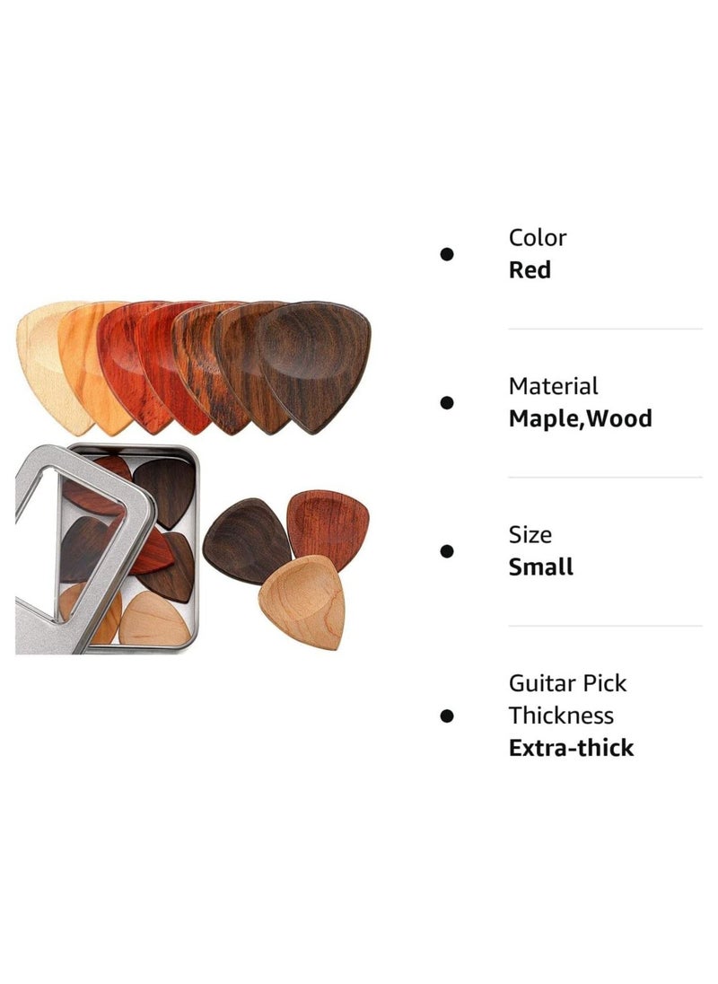 null - 10 Pieces Guitar Picks Exotic Wood Guitar Picks 1 Guitar Picks Box Wooden Guitar Plectrums in African Red Sandalwood Olive Wood Rosewood Maple Ebony Golden Sandalwood for Guitar - Image 1