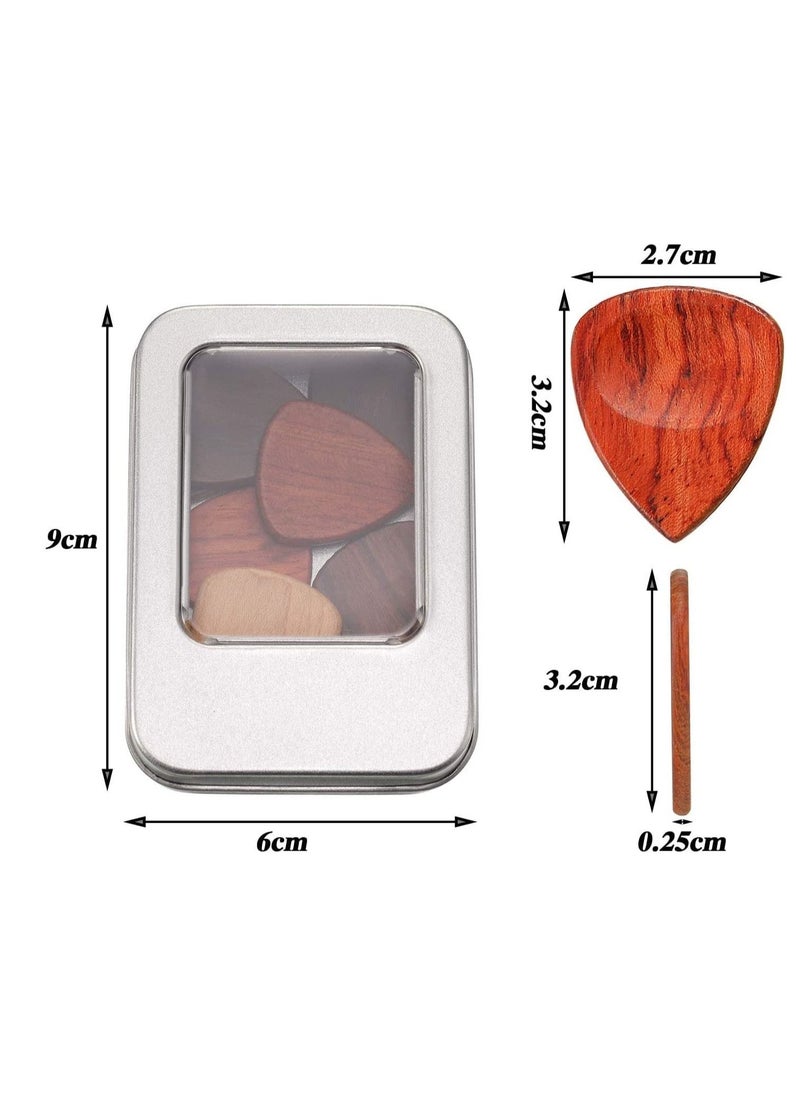 null - 10 Pieces Guitar Picks Exotic Wood Guitar Picks 1 Guitar Picks Box Wooden Guitar Plectrums in African Red Sandalwood Olive Wood Rosewood Maple Ebony Golden Sandalwood for Guitar - Image 1