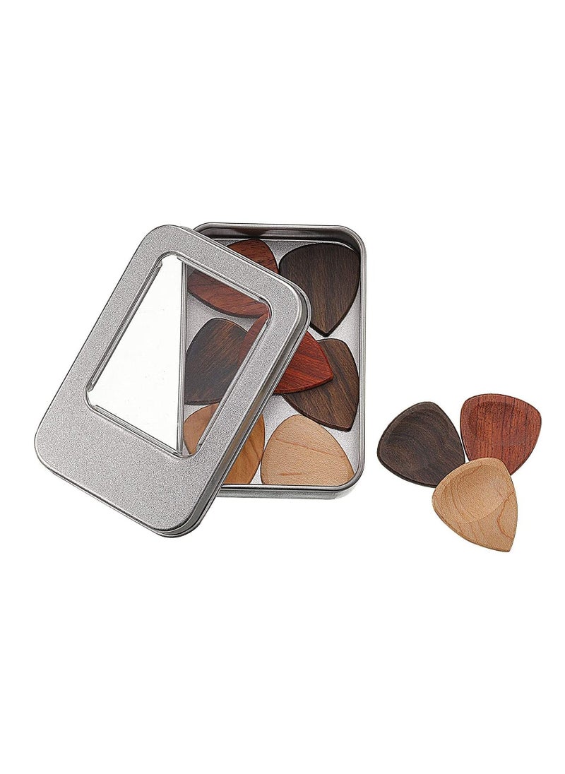 null - 10 Pieces Guitar Picks Exotic Wood Guitar Picks 1 Guitar Picks Box Wooden Guitar Plectrums in African Red Sandalwood Olive Wood Rosewood Maple Ebony Golden Sandalwood for Guitar - Image 1
