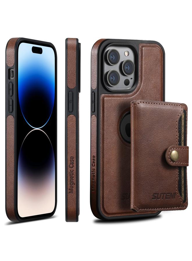 Suteni Case For iPhone 14 Pro M1 Oil Wax MagSafe Detachable Horizontal Card Bag Phone Case - Image 1