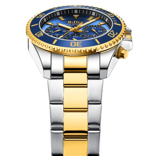 BIDEN Mens Watches Chronograph Gold Blue Stainless Steel Waterproof Date Analog Quartz Watch Business Casual Fashion Wrist Watches for Men - Image 3