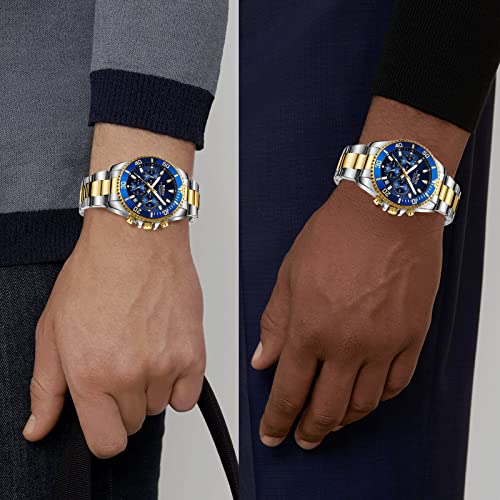 BIDEN Mens Watches Chronograph Gold Blue Stainless Steel Waterproof Date Analog Quartz Watch Business Casual Fashion Wrist Watches for Men - Image 5
