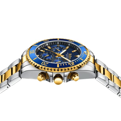 BIDEN Mens Watches Chronograph Gold Blue Stainless Steel Waterproof Date Analog Quartz Watch Business Casual Fashion Wrist Watches for Men - Image 4