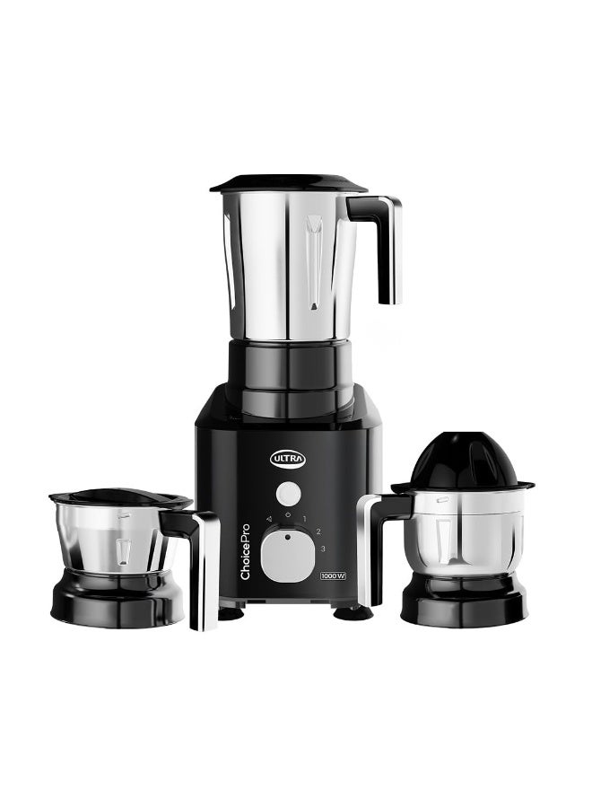 Ultra Choice Pro Mixer Grinder - Black | Fast & Heavy-Duty 1000W High Torque Motor with 5 Years Warranty | AISI 304 Food-Grade 3 SS Jar, 3 Speed Regular + Pulse - Image 1
