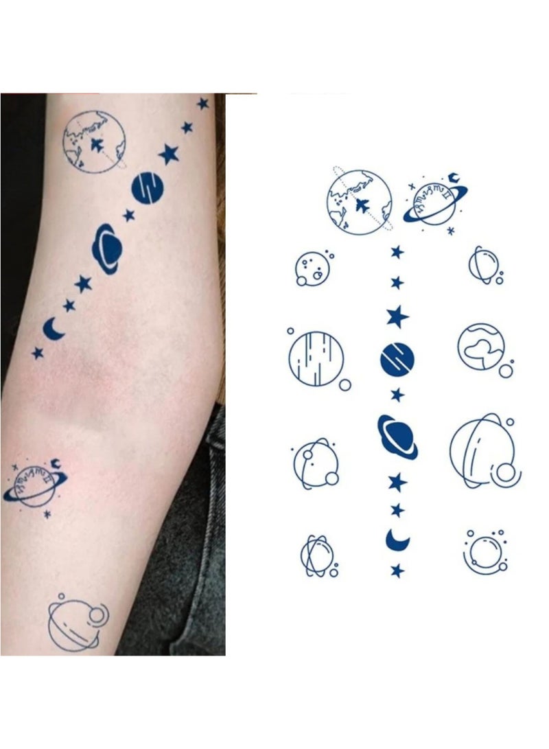 Generic 2 Week Tattoo Semi Permanent Tattoos Space & Planet Design Sticker, Large Sheet Lasting 2 Weeks Tattoo for Women Girls and Men Realistic Temporary Tattoo Stickers - Image 1
