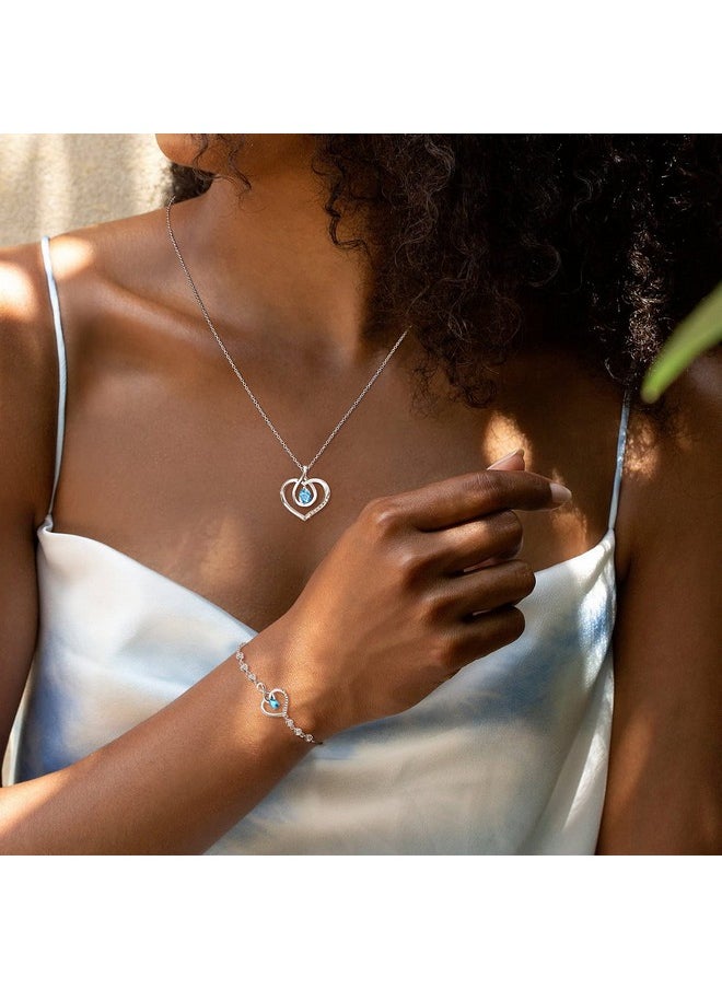Agvana March Birthstone Jewelry Aquamarine Necklace For Women Sterling Silver Forever Love Infinity Heart Pendant Necklace Anniversary Birthday Gifts For Women Mom Wife Her  - Image 3