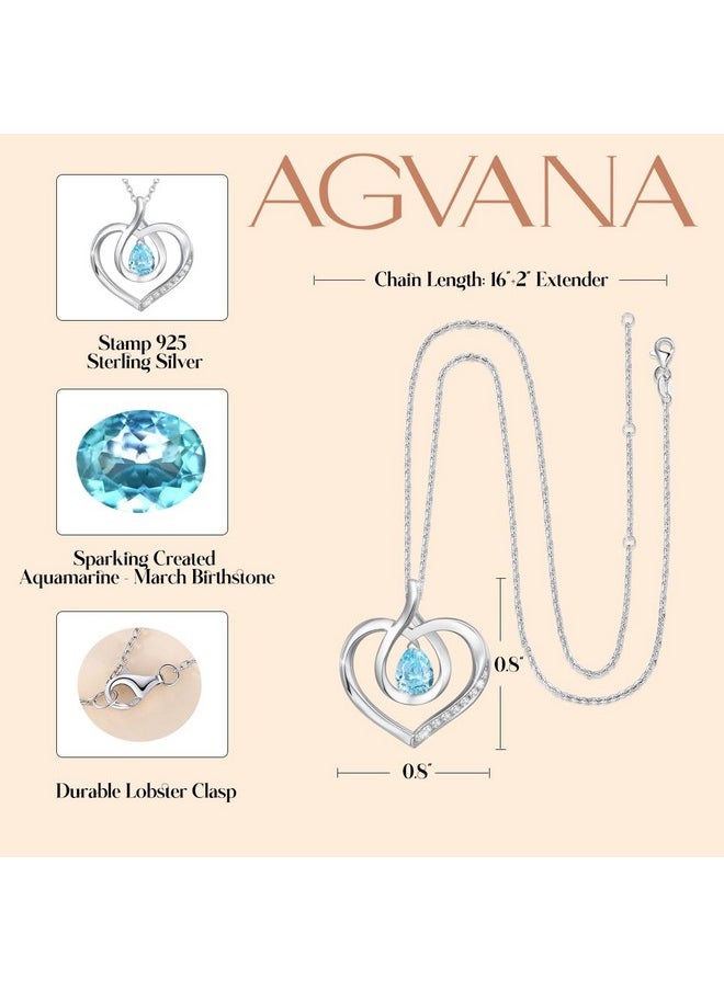 Agvana March Birthstone Jewelry Aquamarine Necklace For Women Sterling Silver Forever Love Infinity Heart Pendant Necklace Anniversary Birthday Gifts For Women Mom Wife Her  - Image 4